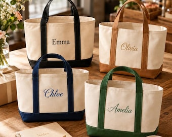 PERSONALISIERBARE gestickte Tragetasche, ANPASSBARE Canvas Boot Tote, benutzerdefinierte Name Geldbörse, Geschenk für sie, Geburtstag Reisetasche für Frauen