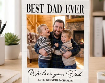 PERSONALISIERBARES Foto-Vatertag-Ziegelstein-Puzzle, anpassbare Foto-Bausteine, niedliches Familienandenken-Geschenk für Vati