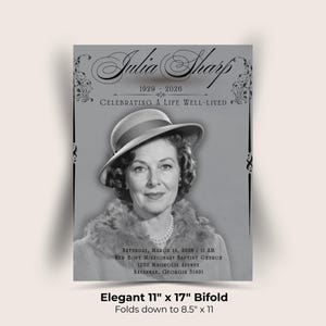 Vintage Funeral Program Template | Elegant Black White Memorial Celebration of Life (Digital Download)