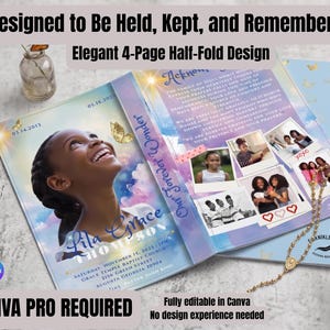 Lila Grace Obituary Program Template 8.5x11 Bi-Fold (Lavender Butterfly Design)