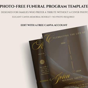 Photo-Free Funeral Program Template | Elegant Memorial Booklet (Canva)
