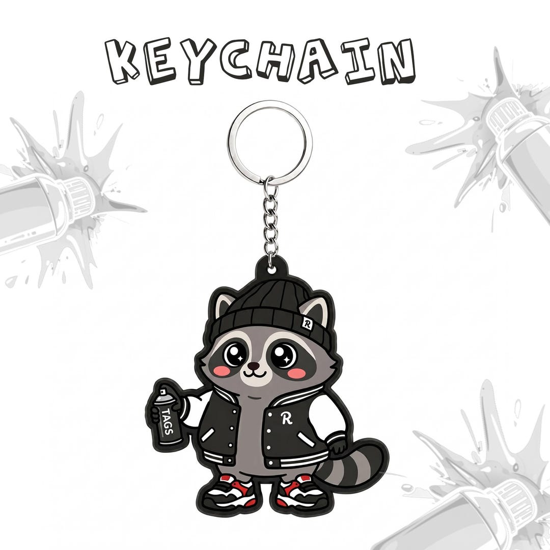 Graffiti Raccoon Keychain | Urban Streetwear Bag Charm | Hiphop Animal ...