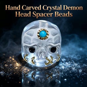 Hand Carved Crystal Demon Head Spacer Beads, Natural Quartz Devil Skull Loose Beads Gothic DIY Bracelet Necklace Jewelry Making