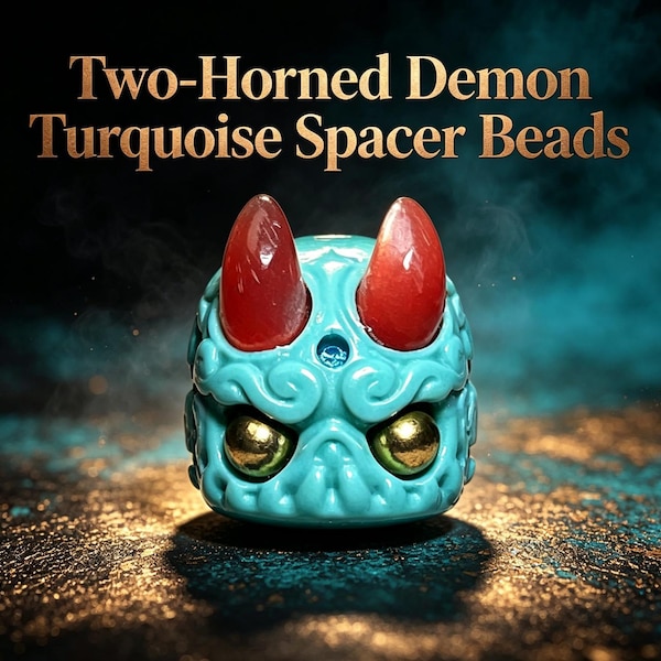 Two-Horned Demon Turquoise Spacer Beads, Carved Horned Devil Gemstone Loose Beads for Gothic Bracelet Necklace DIY Jewelry Making