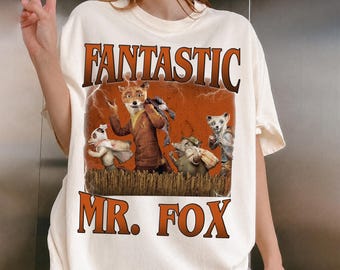 Mr. Fox Wes Anderson Film Retro T-Shirt, Vintage Collage Apparel