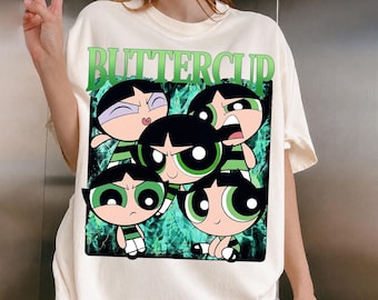 Powerpuff Girls Buttercup Shirt, Retro Cartoon Anime Graphic Oversized Tee, Gift For Women