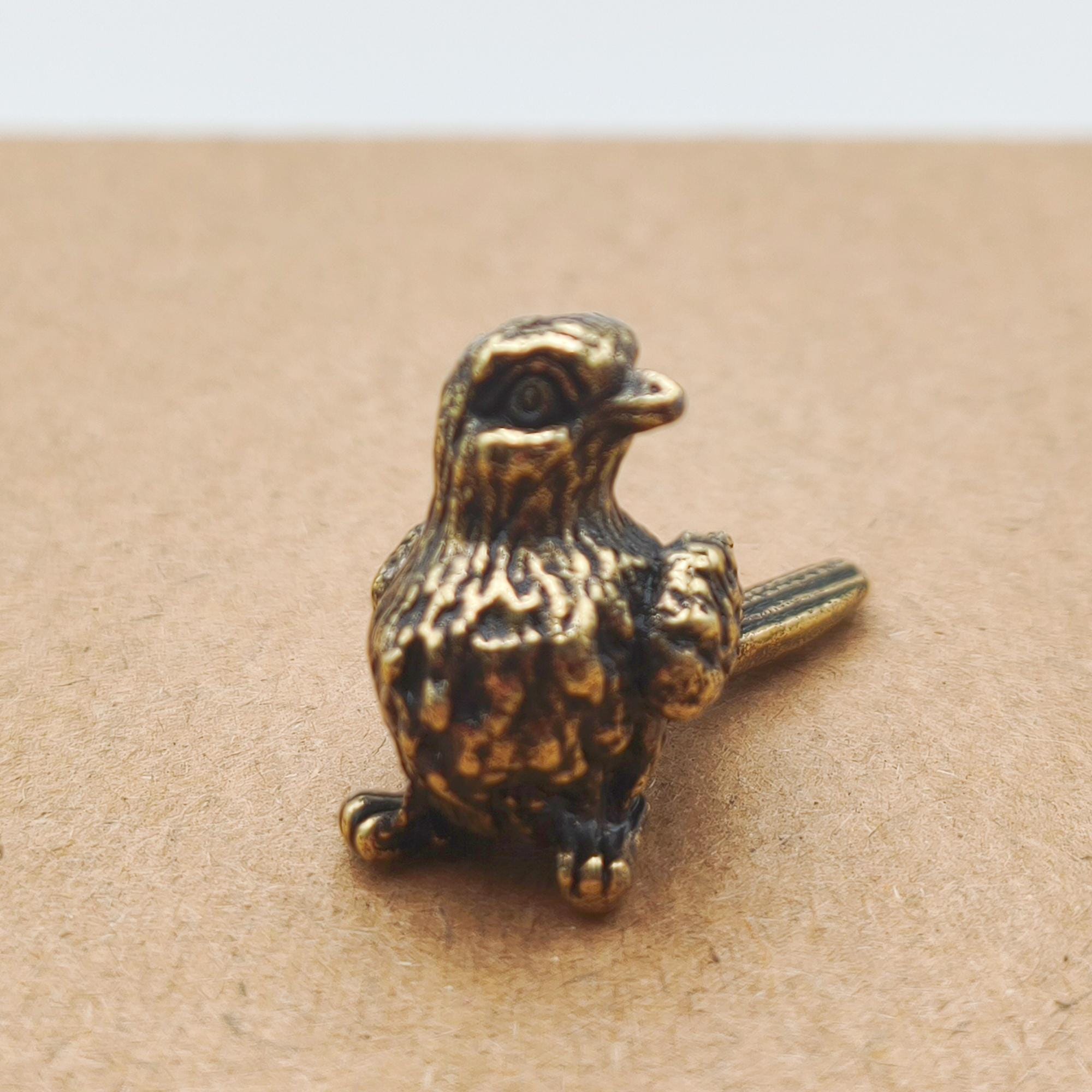 Tiny Brass Owl Figurine, Mini Bird Sculpture,Vintage Brass Animal Statue, Pocket Talisman, Nature Lo