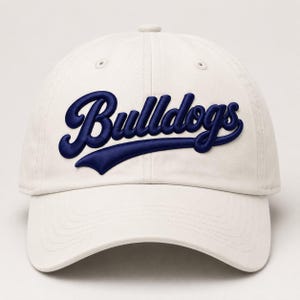 Disegno per ricamo 3D a rilievo dei Bulldogs, logo in stile baseball, ricamo in schiuma a rilievo, download immediato