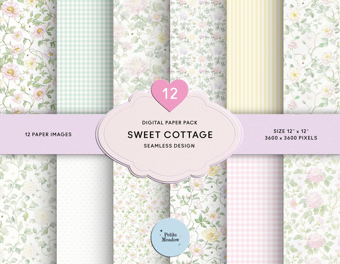 Vintage Ditsy Floral Digital Paper Pack, Pink & Yellow Spring Flowers ...