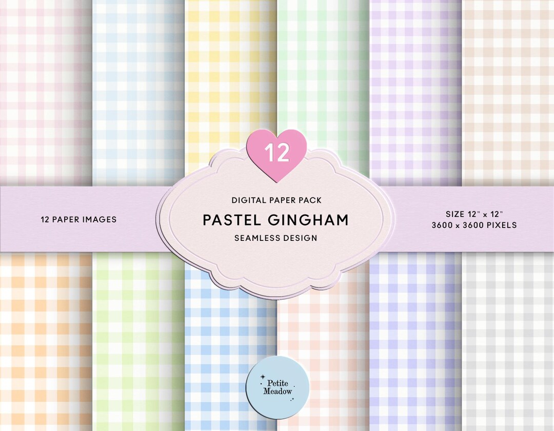 Pastel Gingham Plaid Digital Paper Pack, Spring Rainbow Seamless ...