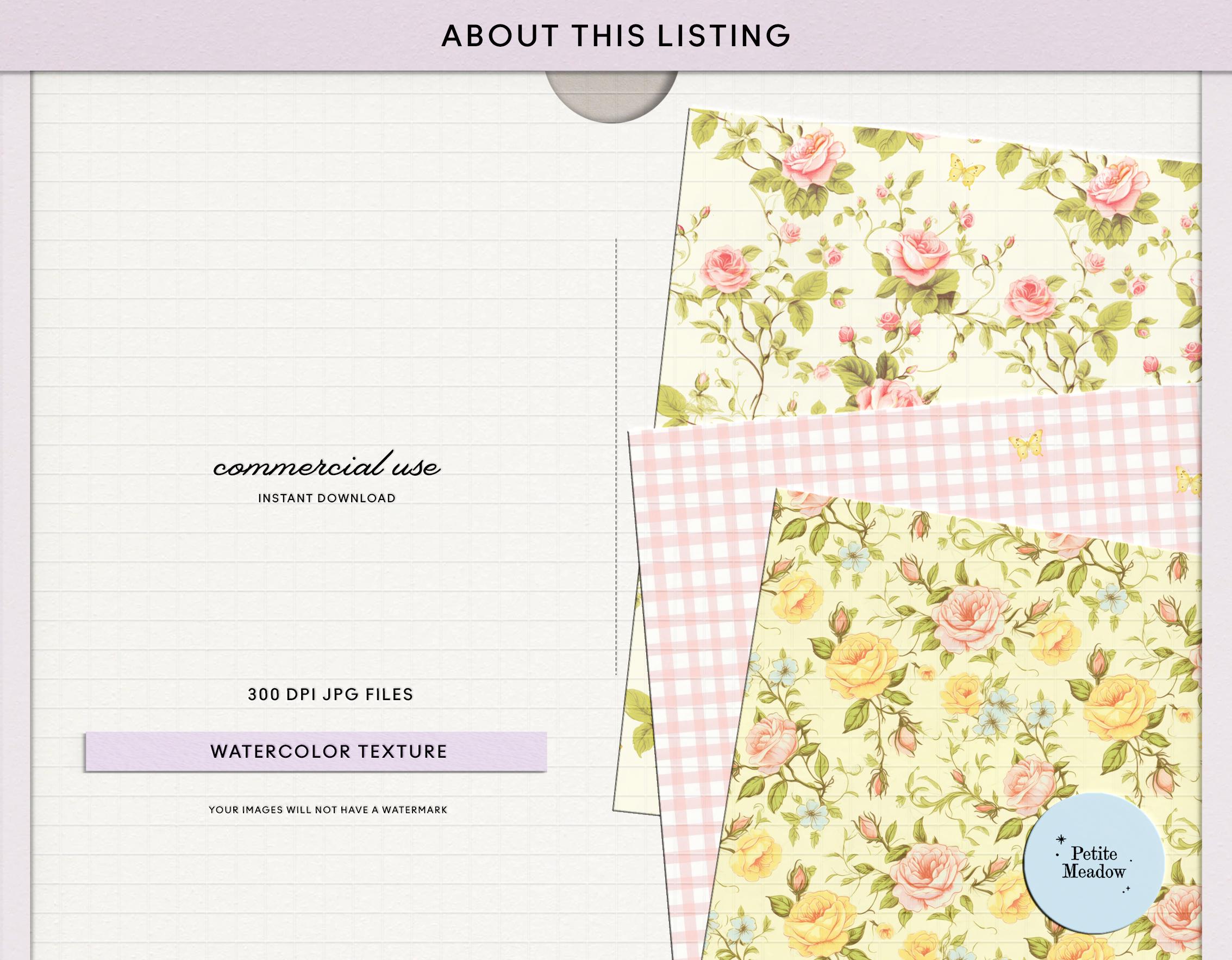 Watercolor Pink Roses Digital Paper Pack, Spring Floral Seamless ...
