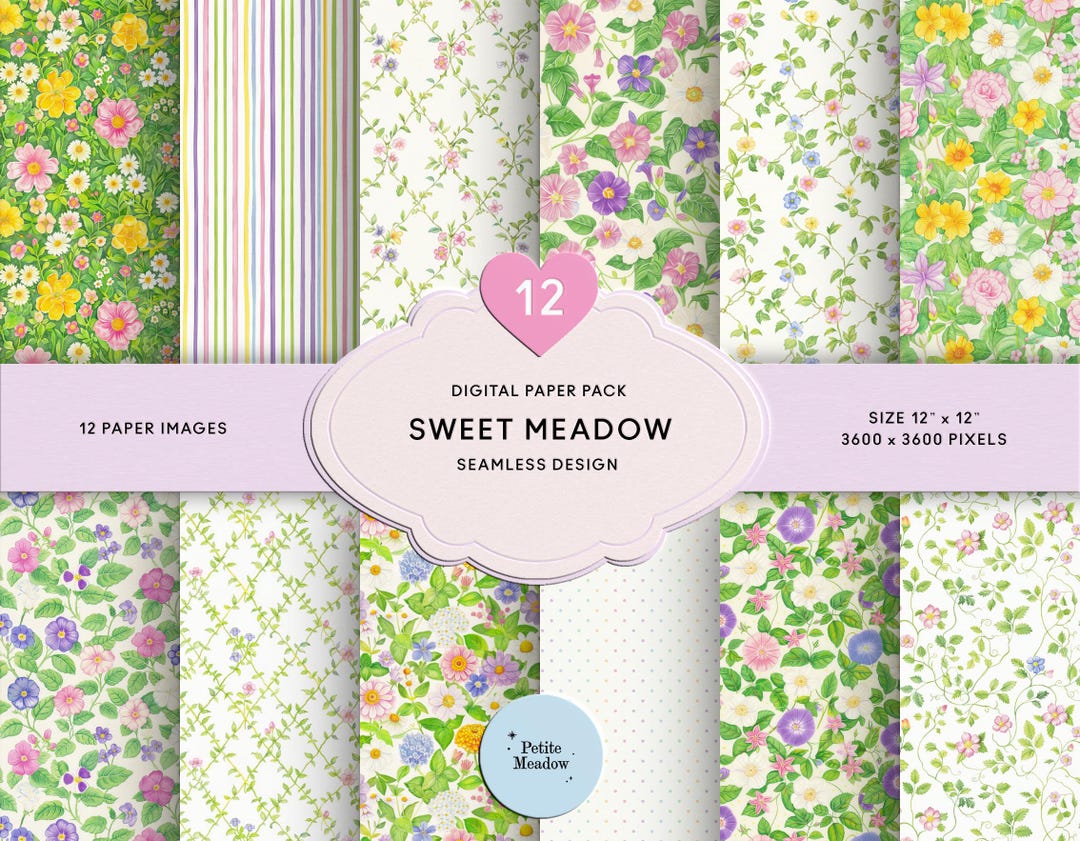 Watercolor Wildflower Digital Paper Pack, Colorful Ditsy Floral ...