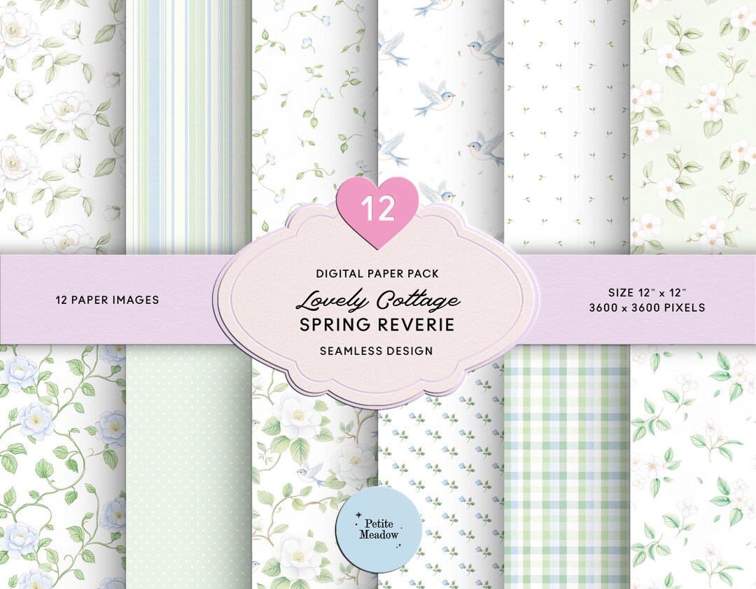 Watercolor Blue Floral Digital Paper Pack, Cottagecore Seamless ...