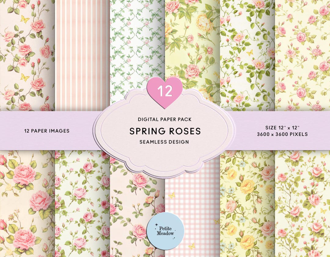 Watercolor Pink Roses Digital Paper Pack, Spring Floral Seamless ...