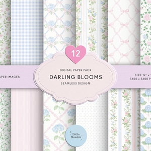Digitalt papperspaket med akvarellrosa och blå små blommiga mönster, vintage pastellrosor, shabby chic sömlösa mönster, skräpjournal-scrapbookpapper