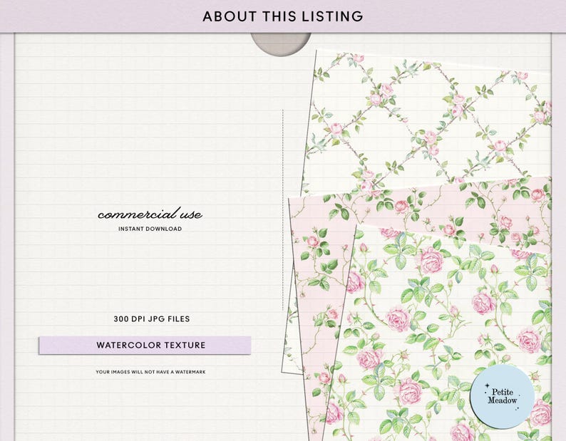 Shabby Chic Pink Roses Digital Paper Pack, Vintage Watercolor Ditsy ...