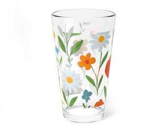 Bright Wildflower Pattern Mixing Glass | 16oz