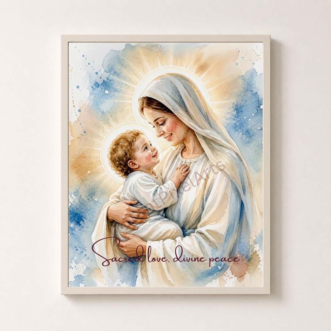 Virgin Mary and Baby Jesus Printable Wall Art, Christian Mother Child ...