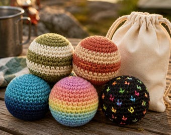 Set of 5 Crochet Hacky Sacks, Handmade Footbag Balls, Fidget Toys, Outdoor Game