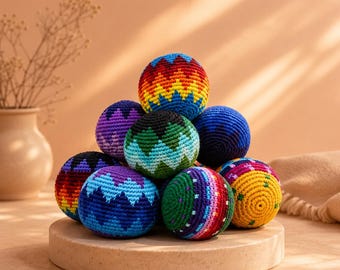 Handmade Crochet Hacky Sack, Colorful Cotton Juggling Ball Toy, Boho Outdoor Game