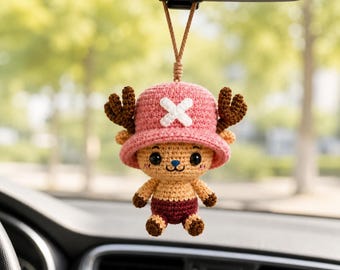 Tony Tony Chopper Crochet Keychain, One Piece Anime Gift, Handmade Chopper Amigurumi Plush, Bag Charm, Car Mirror Decor