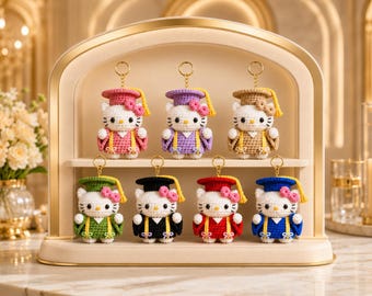 Custom Hello Kitty Graduation Keychain, Handmade Crochet Graduate Doll, Cute Amigurumi Plush Gift for Student, Class of 2026 Keepsake