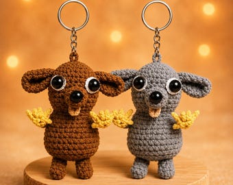 Handmade Crochet Chihuahua Keychain, Funny Meme Dog Charm, Amigurumi Puppy Bag Accessory