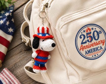 Snoopy Crochet Keychain, Patriotic Amigurumi Plush, America 250th Bag Charm