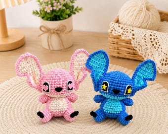Handmade Crochet Stitch Doll – Blue Alien Amigurumi Plush Toy, Lilo & Stitch Fan Gift