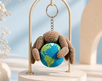 Project Hail Mary Rocky Crochet Keychain, Amigurumi Alien Holding Earth, Sci-Fi Book Gift