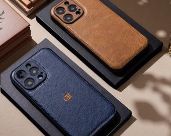 Personalized Leather iPhone Case, Anti-drop phone case,Initials Monogram Phone case Gift idea for her Custom Luxury Phone Case
