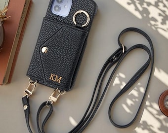 Crossbody iPhone Case with Card Slot, Personalized Leather iPhone Wallet Case, Leather for iPhone 17 16 14 13 12 11 Pro Max
