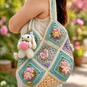 Crochet Flower Shoulder Bag Pattern, Butterfly Granny Square Tote PDF, Pastel Floral Purse Tutorial, Cute Coquette Bag DIY