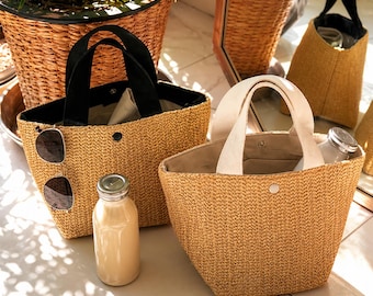 Bolso de playa estilo boho para mujer | Bolso de verano moderno en paja, crochet y rayas | Bolso de vacaciones de gran capacidad