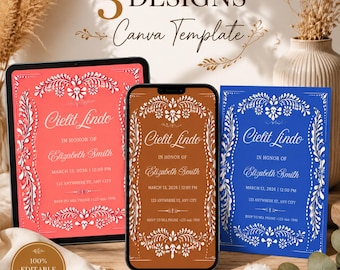 Editable Cielito Lindo Invitation, Mexican Talavera Papel Picado Invite, Terracotta Baby Shower & Birthday Canva Template, Digital Download