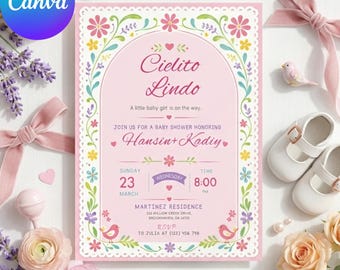 Cielito Lindo Baby Shower Invitación, Invitación a fiesta mexicana él o ella, Plantilla digital Papel Picado Tema Fiesta Mexicana