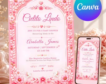 Editable Cielito Lindo Baby Shower Invitación Mexicana Talavera Papel Picado Canva Pink Fiesta Tema Editable Español Baby Sprinkle Invitación