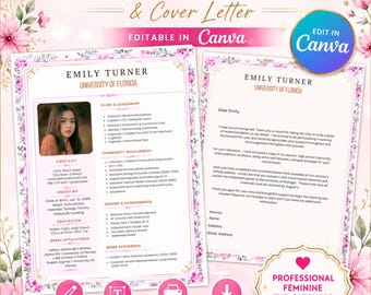 Sorority Resume Template with Photo Sorority Recruitment Cover Letter Rush Resume Template PNM Resume Feminine Pink  Brown Floral Monogram