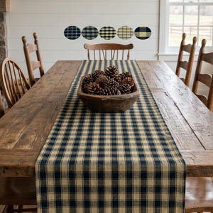 Black & Tan Plaid Table Runner: Primitive Farmhouse Style, Placemats and Napkins