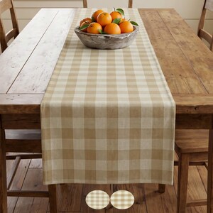 Cream & Beige Plaid Table Runner: Farmhouse Decor