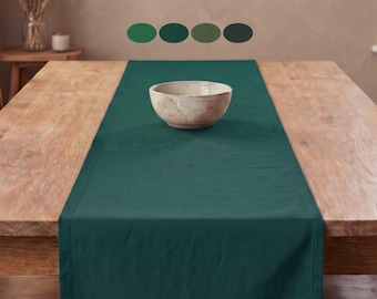Dark Green Cotton Table Runner, Placemats, and Napkins