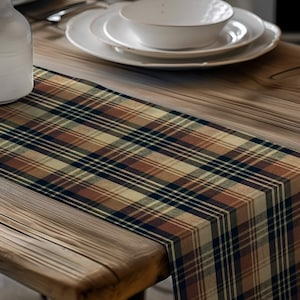 Brown & Black Plaid Table Runner: Rustic Country Decor, Placemats and Napkins