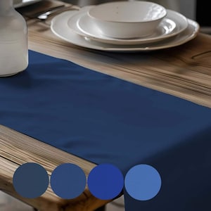 Dark Blue Cotton Table Runner, Placemats, & Napkins