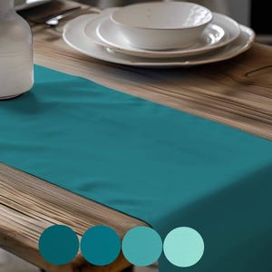 Aqua Teal Cotton Table Runner, Placemats, & Napkins