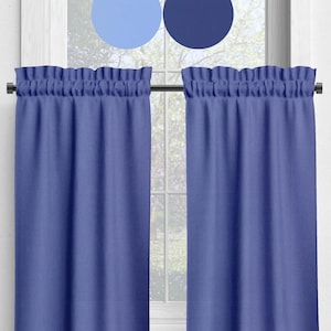 Periwinkle Cotton Cafe Curtains, Custom Sizes