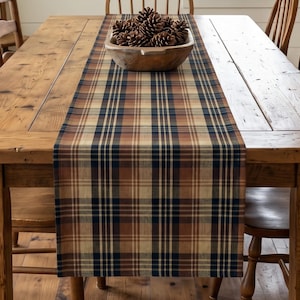 Brown & Black Plaid Table Runner: Rustic Country Decor, Placemats and Napkins
