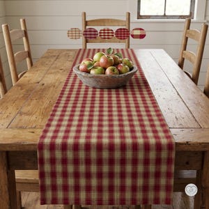 Red & Tan Plaid Table Runner: Rustic Farmhouse, Placemats and Napkins
