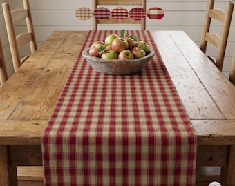 Red & Tan Plaid Table Runner: Rustic Farmhouse, Placemats and Napkins