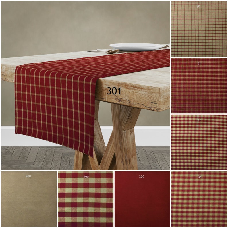 Table Runner Red & Tan Placemats Napkins Plaid Check Solid/ Etsy
