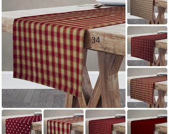 Red and Tan Table Runners Plaid Check Solid Homespun USA Handmade Rustic Cabin Country Farmhouse 24 36 48 54 66 72 84 96 108 Custom Sizes